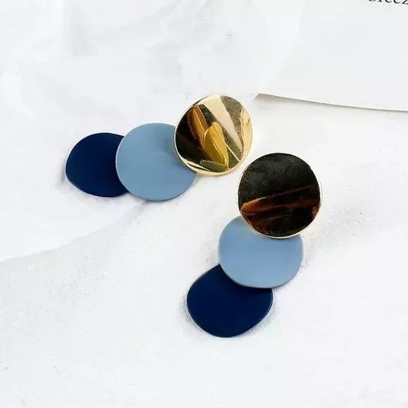 Professional Blue Triple Circle Drop Earrings - Picture 2 of 12